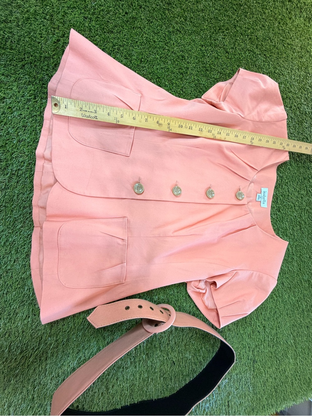 Women's Peach Button-Down Short Sleeve Top with Patch Pockets